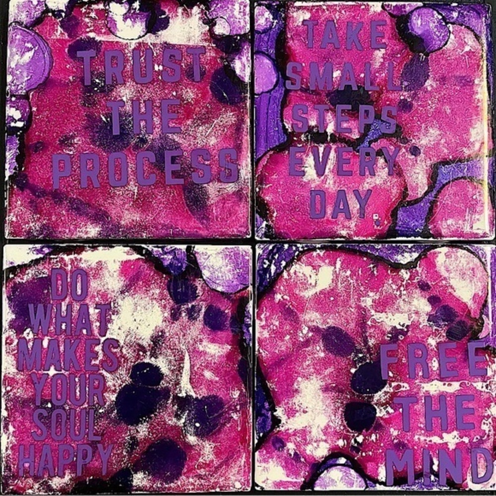 Handcrafted Ceramic Tile Coaster Set | 4 Coasters Set | Alcohol Ink Art Coasters